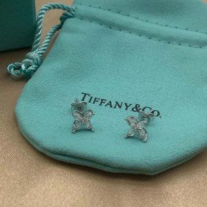 Tiffany Sterling Silver Stud Earrings With Marquise Diamonds